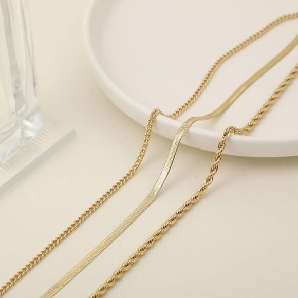 3-Piece Set Chain Necklaces Gold or Silver Plated Fashionable Fashion Jewelry - Picture 4 of 14